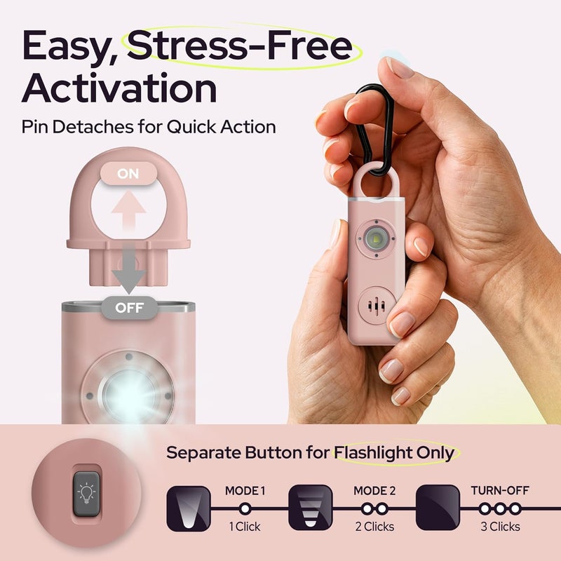 WETEN Personal Safety Alarm for Women - 130dB Loud Panic Siren Keychain 3 Pack - Rape Whistle - LED Light, Carabiner Clip, Low Battery Alert, USB-C Charging Self Defense Alarm (Black Pink Blue) - Image 3